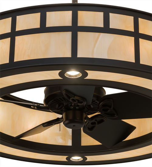 Meyda Lighting "T Mission" 45" 8-Light Oil Rubbed Bronze Chandelier With Sahara Taupe Idalight Shade Glass and Fan