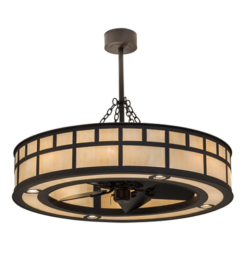 Meyda Lighting "T Mission" 45" 8-Light Oil Rubbed Bronze Chandelier With Sahara Taupe Idalight Shade Glass and Fan