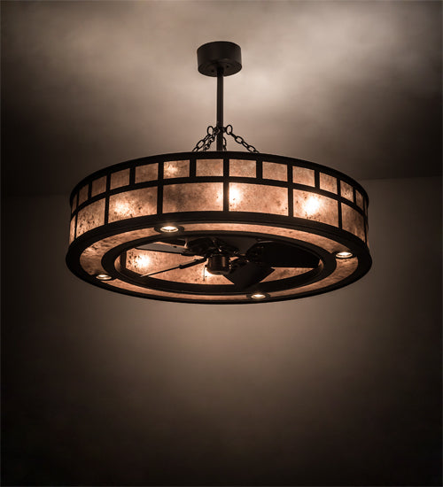 Meyda Lighting "T Mission" 45" 8-Light Timeless Bronze Chandelier With Silver Mica Shade Glass and Fan