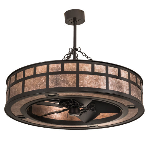 Meyda Lighting "T Mission" 45" 8-Light Timeless Bronze Chandelier With Silver Mica Shade Glass and Fan