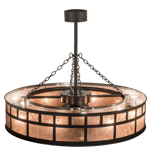 Meyda Lighting "T Mission" 45" 8-Light Timeless Bronze Chandelier With Silver Mica Shade Glass and Fan