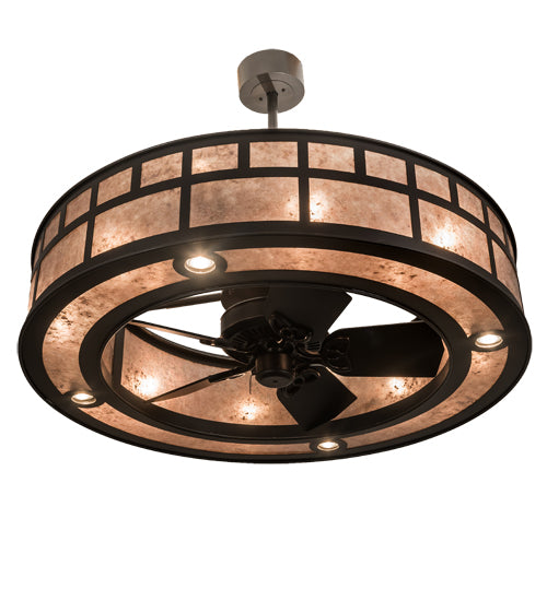 Meyda Lighting "T Mission" 45" 8-Light Timeless Bronze Chandelier With Silver Mica Shade Glass and Fan