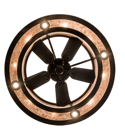 Meyda Lighting "T Mission" 45" 8-Light Timeless Bronze Chandelier With Silver Mica Shade Glass and Fan
