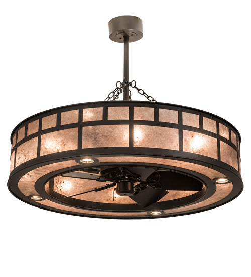 Meyda Lighting "T Mission" 45" 8-Light Timeless Bronze Chandelier With Silver Mica Shade Glass and Fan