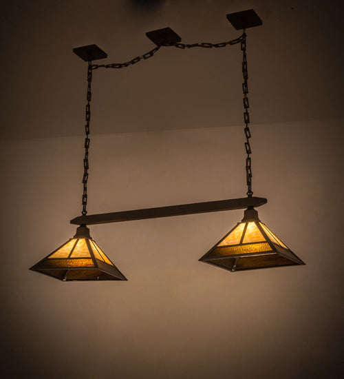 Meyda Lighting T Mission 46" 2-Light Oil Rubbed Bronze Island Pendant Light With Beige Art & Root Beer Shade Glass
