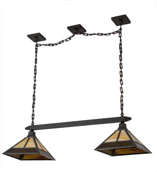 Meyda Lighting T Mission 46" 2-Light Oil Rubbed Bronze Island Pendant Light With Beige Art & Root Beer Shade Glass