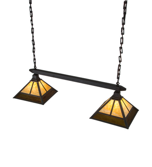 Meyda Lighting T Mission 46" 2-Light Oil Rubbed Bronze Island Pendant Light With Beige Art & Root Beer Shade Glass
