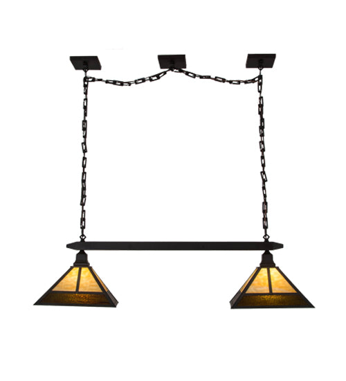 Meyda Lighting T Mission 46" 2-Light Oil Rubbed Bronze Island Pendant Light With Beige Art & Root Beer Shade Glass