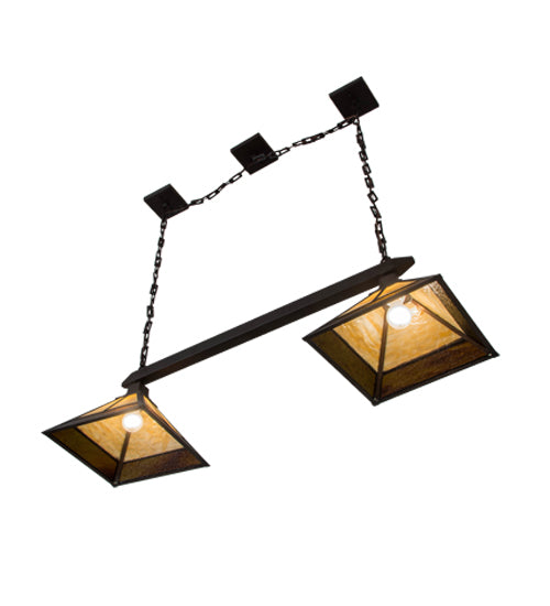 Meyda Lighting T Mission 46" 2-Light Oil Rubbed Bronze Island Pendant Light With Beige Art & Root Beer Shade Glass