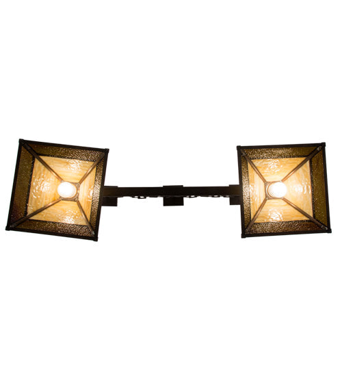 Meyda Lighting T Mission 46" 2-Light Oil Rubbed Bronze Island Pendant Light With Beige Art & Root Beer Shade Glass