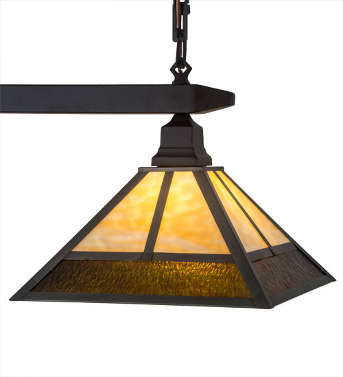 Meyda Lighting T Mission 46" 2-Light Oil Rubbed Bronze Island Pendant Light With Beige Art & Root Beer Shade Glass