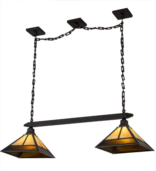 Meyda Lighting T Mission 46" 2-Light Oil Rubbed Bronze Island Pendant Light With Beige Art & Root Beer Shade Glass