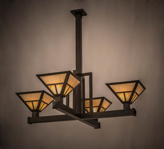 Meyda Lighting T Mission 47" 4-Light Timeless Bronze Inverted Pendant Light With Beige Sahara Taupe Idalight Shade Glass