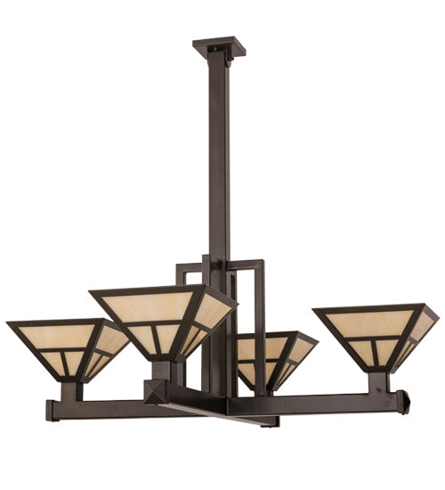 Meyda Lighting T Mission 47" 4-Light Timeless Bronze Inverted Pendant Light With Beige Sahara Taupe Idalight Shade Glass