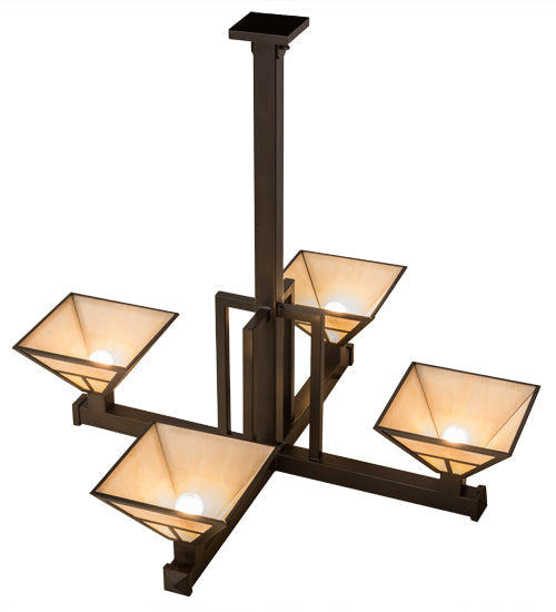 Meyda Lighting T Mission 47" 4-Light Timeless Bronze Inverted Pendant Light With Beige Sahara Taupe Idalight Shade Glass
