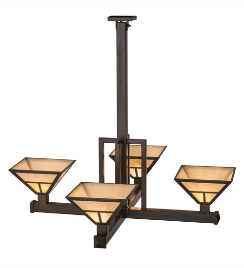 Meyda Lighting T Mission 47" 4-Light Timeless Bronze Inverted Pendant Light With Beige Sahara Taupe Idalight Shade Glass