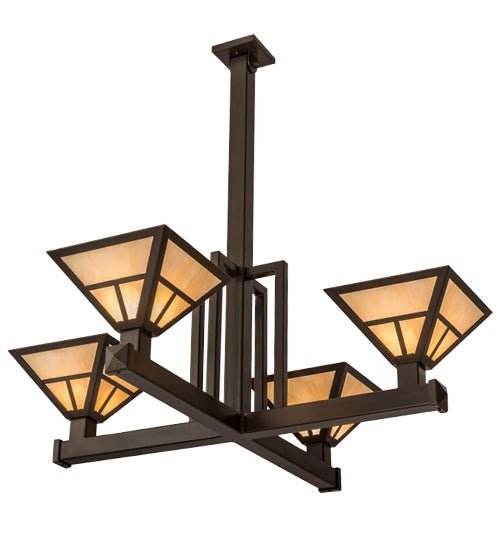 Meyda Lighting T Mission 47" 4-Light Timeless Bronze Inverted Pendant Light With Beige Sahara Taupe Idalight Shade Glass