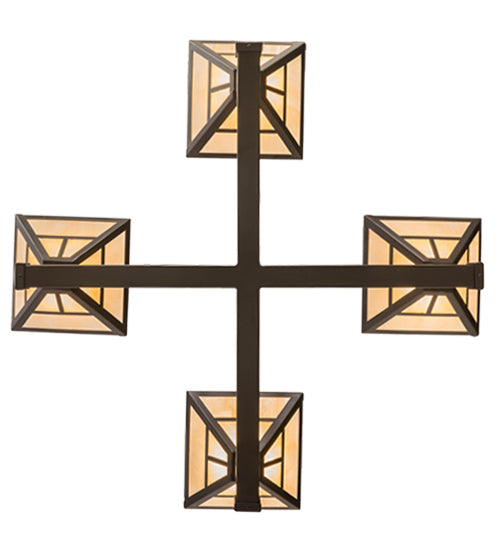 Meyda Lighting T Mission 47" 4-Light Timeless Bronze Inverted Pendant Light With Beige Sahara Taupe Idalight Shade Glass