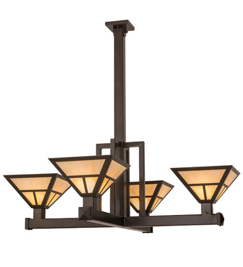 Meyda Lighting T Mission 47" 4-Light Timeless Bronze Inverted Pendant Light With Beige Sahara Taupe Idalight Shade Glass