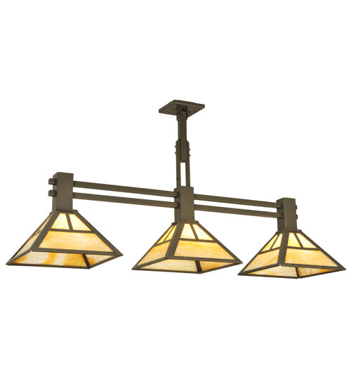 Meyda Lighting T Mission 48" 3-Light Timeless Bronze Island Pendant Light With Beige Art Shade Glass