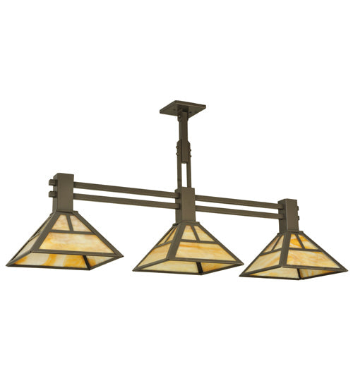 Meyda Lighting T Mission 48" 3-Light Timeless Bronze Island Pendant Light With Beige Art Shade Glass