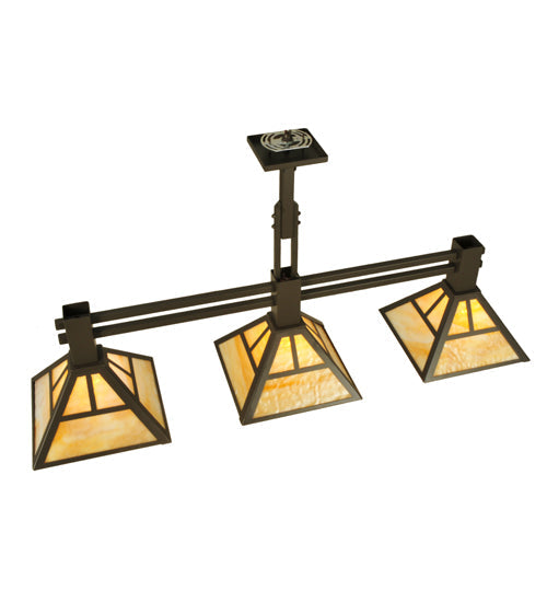 Meyda Lighting T Mission 48" 3-Light Timeless Bronze Island Pendant Light With Beige Art Shade Glass