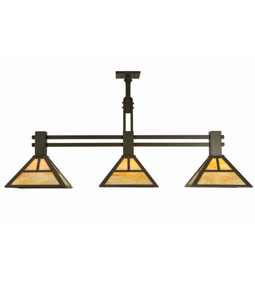 Meyda Lighting T Mission 48" 3-Light Timeless Bronze Island Pendant Light With Beige Art Shade Glass