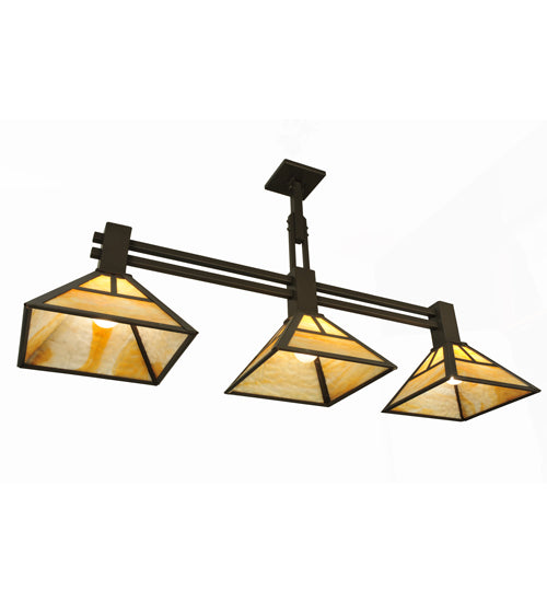 Meyda Lighting T Mission 48" 3-Light Timeless Bronze Island Pendant Light With Beige Art Shade Glass