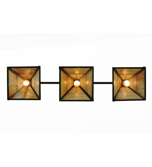 Meyda Lighting T Mission 48" 3-Light Timeless Bronze Island Pendant Light With Beige Art Shade Glass