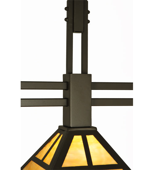 Meyda Lighting T Mission 48" 3-Light Timeless Bronze Island Pendant Light With Beige Art Shade Glass