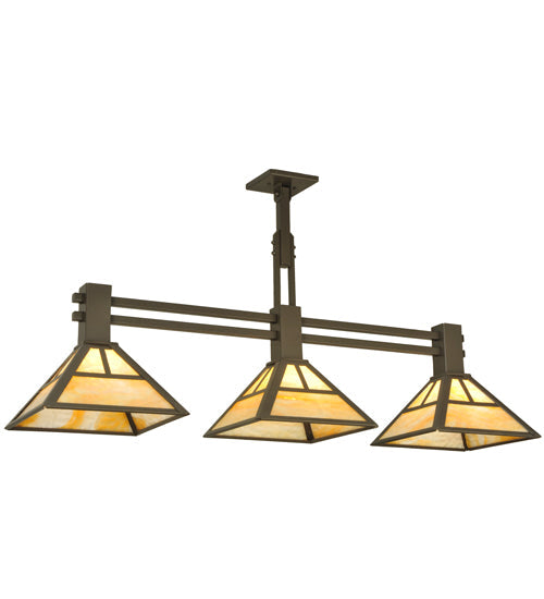 Meyda Lighting T Mission 48" 3-Light Timeless Bronze Island Pendant Light With Beige Art Shade Glass