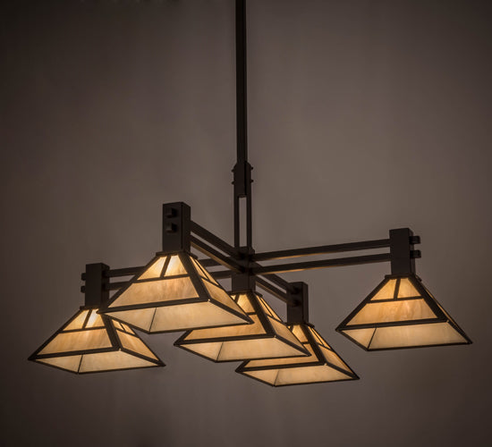 Meyda Lighting "T Mission" 48" 5-Light Timeless Bronze Island Pendant Light With Beige Sahara Taupe Idalight Shade Glass