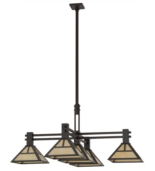 Meyda Lighting "T Mission" 48" 5-Light Timeless Bronze Island Pendant Light With Beige Sahara Taupe Idalight Shade Glass