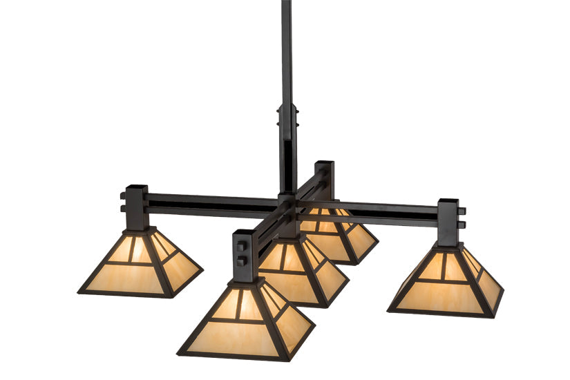 Meyda Lighting "T Mission" 48" 5-Light Timeless Bronze Island Pendant Light With Beige Sahara Taupe Idalight Shade Glass