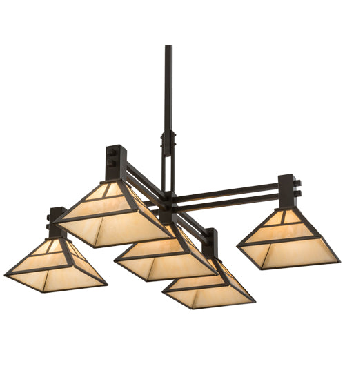 Meyda Lighting "T Mission" 48" 5-Light Timeless Bronze Island Pendant Light With Beige Sahara Taupe Idalight Shade Glass