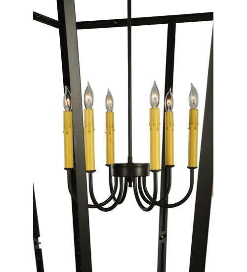 Meyda Lighting T Mission 51" 6-Light Timeless Bronze Lantern Pendant Light With Honey Art Shade Glass