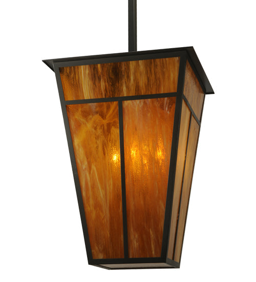 Meyda Lighting T Mission 51" 6-Light Timeless Bronze Lantern Pendant Light With Honey Art Shade Glass