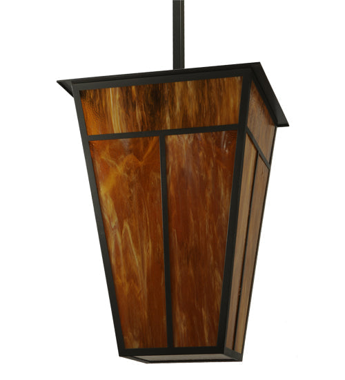 Meyda Lighting T Mission 51" 6-Light Timeless Bronze Lantern Pendant Light With Honey Art Shade Glass