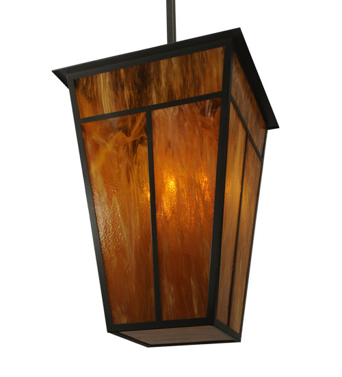 Meyda Lighting T Mission 51" 6-Light Timeless Bronze Lantern Pendant Light With Honey Art Shade Glass