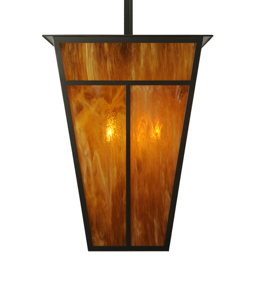 Meyda Lighting T Mission 51" 6-Light Timeless Bronze Lantern Pendant Light With Honey Art Shade Glass