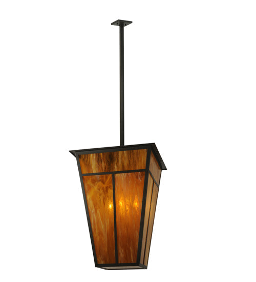 Meyda Lighting T Mission 51" 6-Light Timeless Bronze Lantern Pendant Light With Honey Art Shade Glass