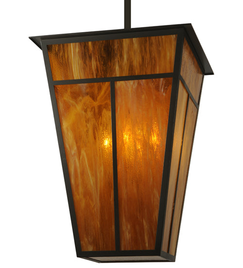 Meyda Lighting T Mission 51" 6-Light Timeless Bronze Lantern Pendant Light With Honey Art Shade Glass