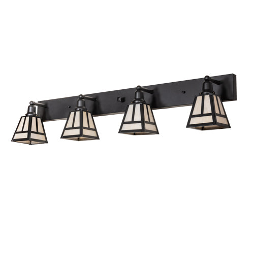 Meyda Lighting "T" Mission 52" 4-Light Old Wrought Iron Vanity Light With Beige Sahara Taupe Idalight Shade