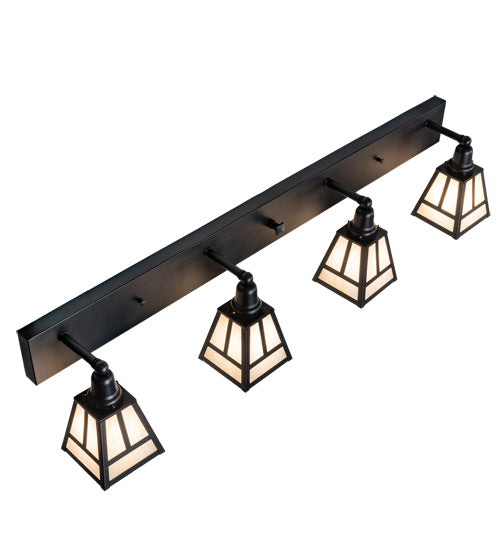 Meyda Lighting "T" Mission 52" 4-Light Old Wrought Iron Vanity Light With Beige Sahara Taupe Idalight Shade