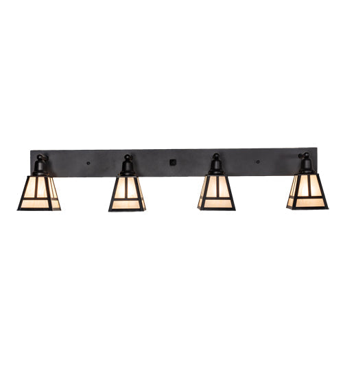 Meyda Lighting "T" Mission 52" 4-Light Old Wrought Iron Vanity Light With Beige Sahara Taupe Idalight Shade