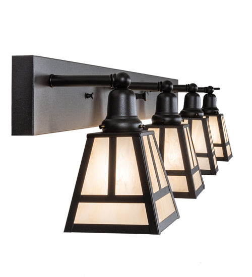 Meyda Lighting "T" Mission 52" 4-Light Old Wrought Iron Vanity Light With Beige Sahara Taupe Idalight Shade