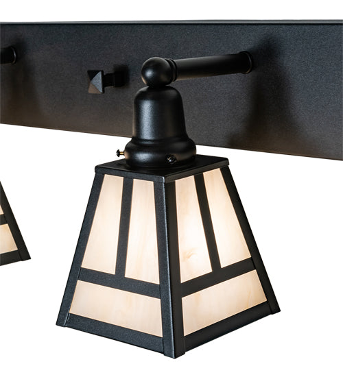 Meyda Lighting "T" Mission 52" 4-Light Old Wrought Iron Vanity Light With Beige Sahara Taupe Idalight Shade