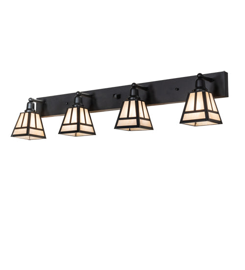 Meyda Lighting "T" Mission 52" 4-Light Old Wrought Iron Vanity Light With Beige Sahara Taupe Idalight Shade