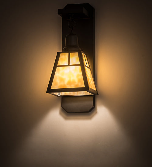 Meyda Lighting T Mission 6" Craftsman Brown Wall Sconce With Beige Art Shade Glass