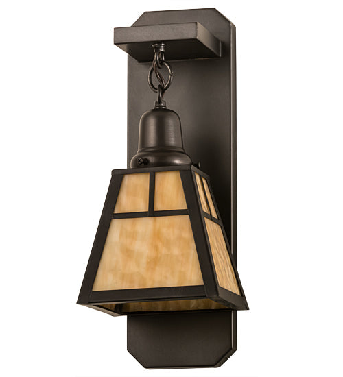 Meyda Lighting T Mission 6" Craftsman Brown Wall Sconce With Beige Art Shade Glass